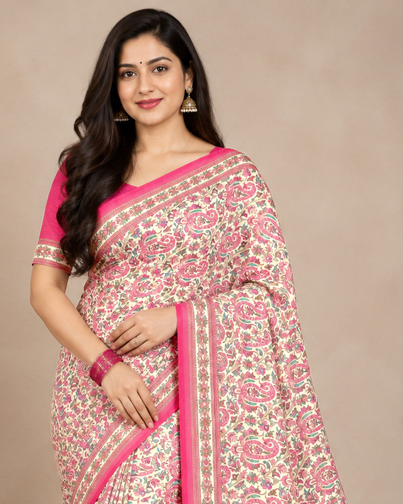 Vishal Prints French Rose Pink Digital Print Georgette Saree