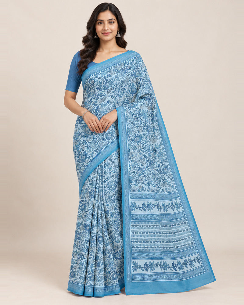 Vishal Prints Celestial Blue Digital Print Georgette Saree