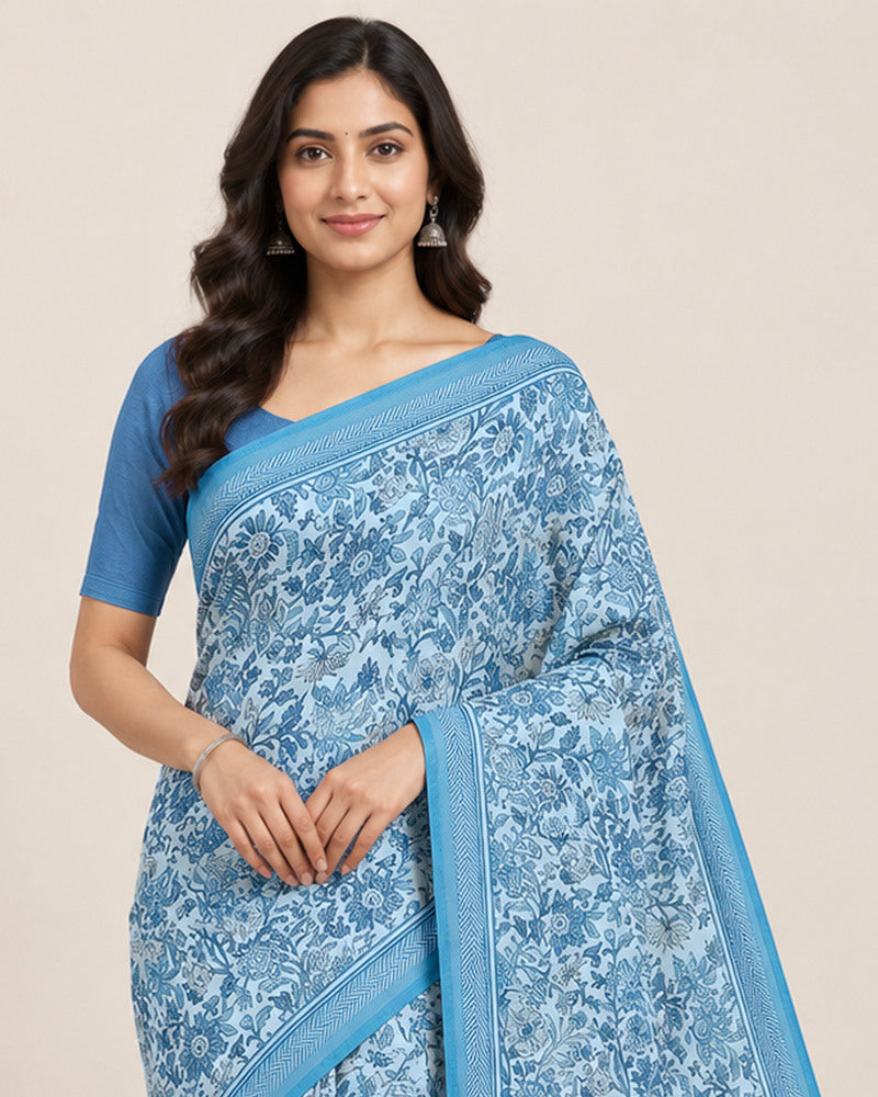 Vishal Prints Celestial Blue Digital Print Georgette Saree