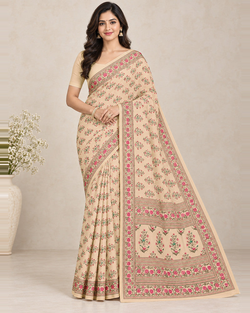 Vishal Prints Dusty Pastel Orange Digital Print Georgette Saree