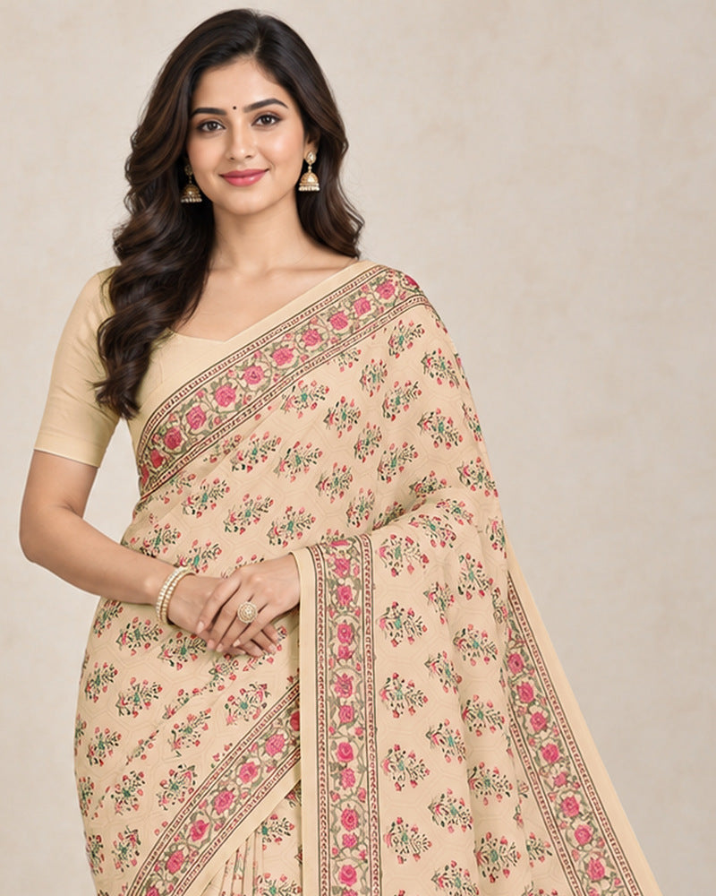 Vishal Prints Dusty Pastel Orange Digital Print Georgette Saree