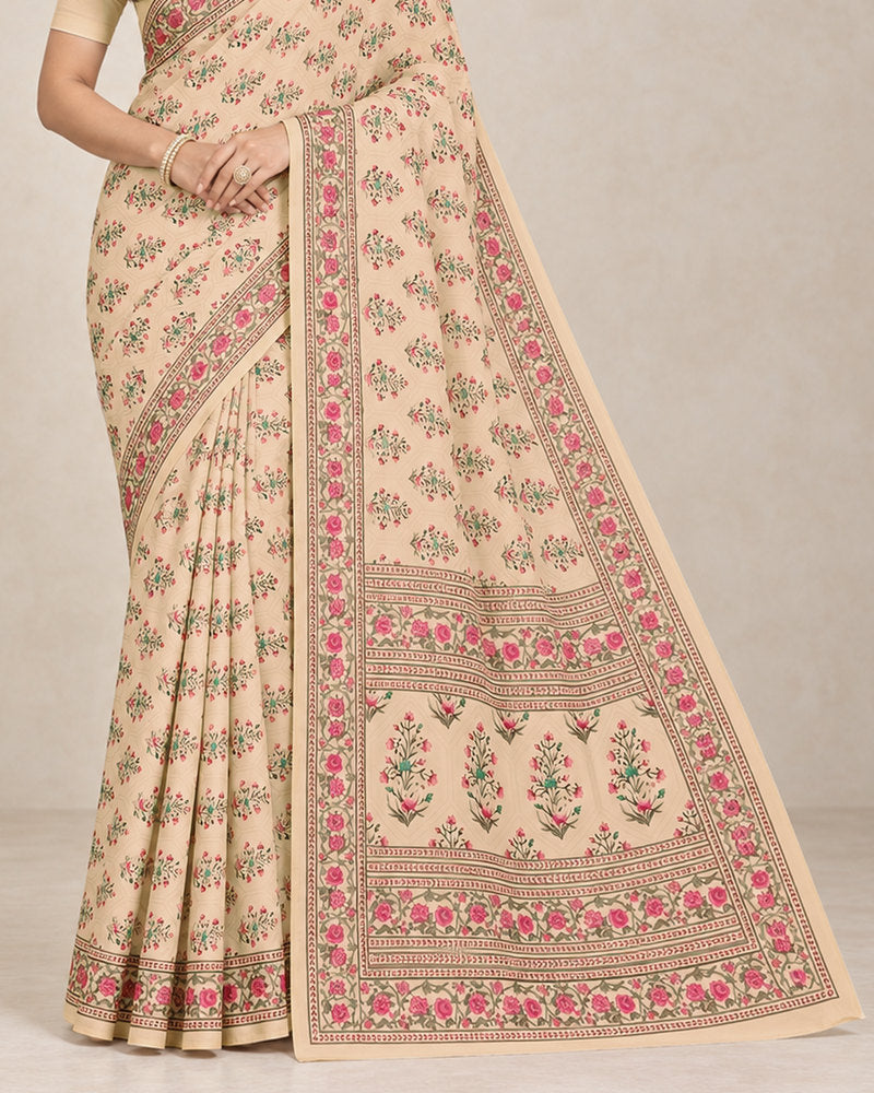 Vishal Prints Dusty Pastel Orange Digital Print Georgette Saree