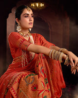 Vishal Prints Dusty Orange Designer Printed Pure Brasso Saree With Diamond Work-Core Piping And Tassel
