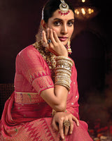 Vishal Prints Dusty Faded Red Designer Printed Pure Brasso Saree With Diamond Work-Core Piping And Tassel