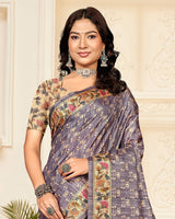 Vishal Prints Dusty Grey Digital Printed Poly Cotton Saree With Tassel