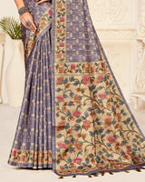 Vishal Prints Dusty Grey Digital Printed Poly Cotton Saree With Tassel