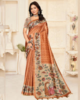 Vishal Prints Pastel Persian Orange Digital Printed Poly Cotton Saree With Tassel