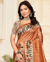 Vishal Prints Pastel Persian Orange Digital Printed Poly Cotton Saree With Tassel