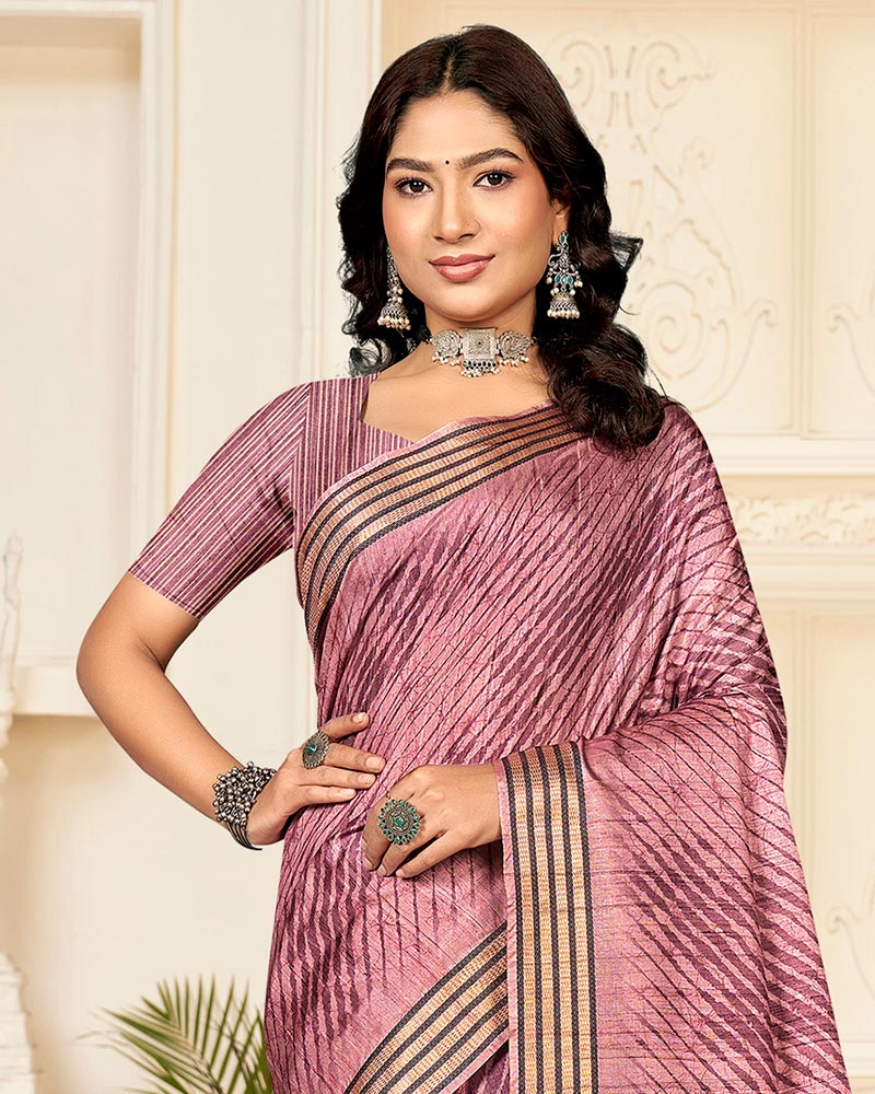 Vishal Prints Dusty Pink Digital Printed Poly Cotton Saree With Tassel