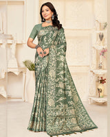Vishal Prints Spanish Green Digital Printed Poly Cotton Saree With Tassel