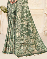 Vishal Prints Spanish Green Digital Printed Poly Cotton Saree With Tassel