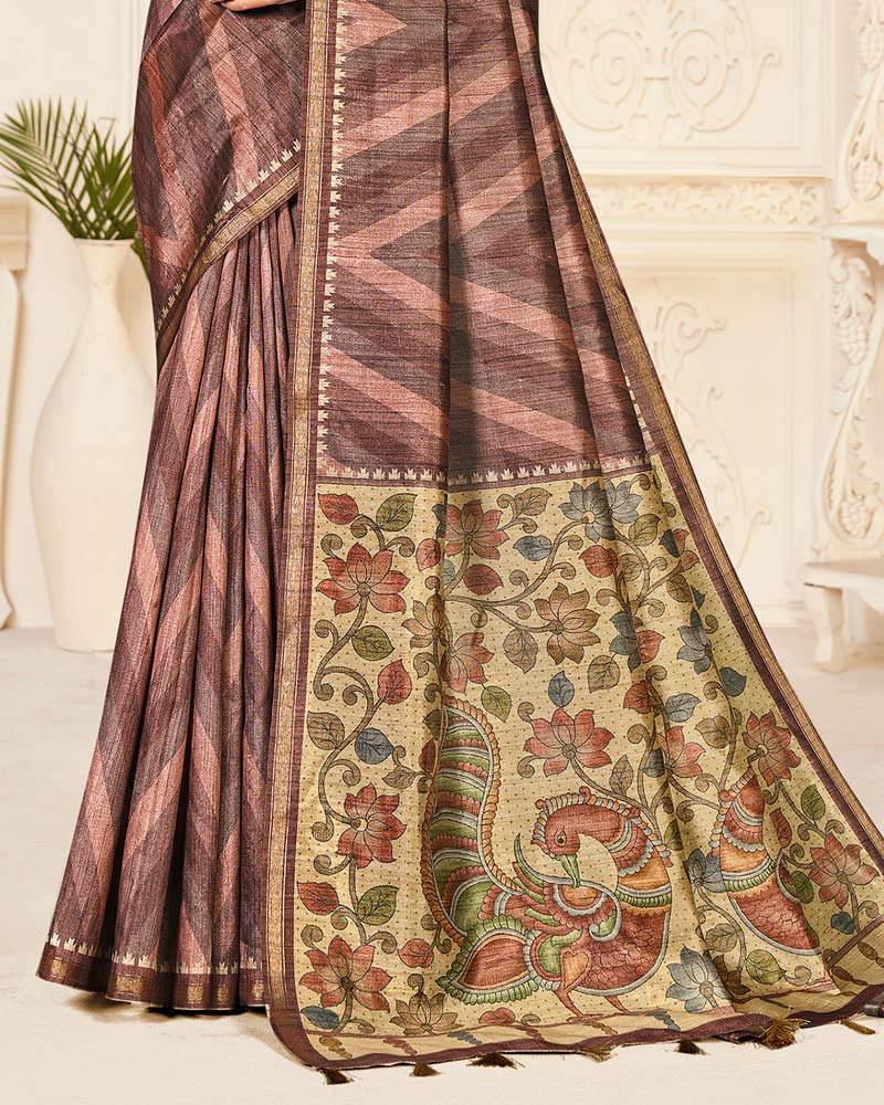 Vishal Prints Brownish Pink Digital Printed Poly Cotton Saree With Tassel
