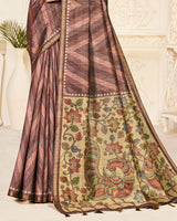 Vishal Prints Brownish Pink Digital Printed Poly Cotton Saree With Tassel
