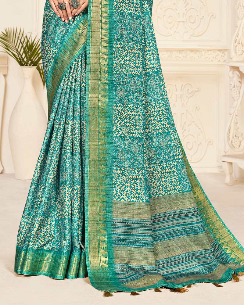 Vishal Prints Light Sea Green Digital Printed Poly Cotton Saree With Tassel