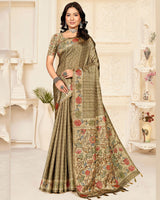 Vishal Prints Dark Beige Digital Printed Poly Cotton Saree With Tassel