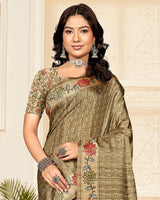 Vishal Prints Dark Beige Digital Printed Poly Cotton Saree With Tassel