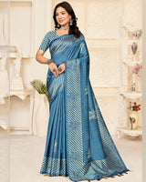 Vishal Prints Cool Blue Digital Printed Poly Cotton Saree With Tassel