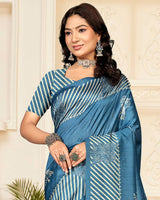 Vishal Prints Cool Blue Digital Printed Poly Cotton Saree With Tassel