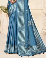 Vishal Prints Cool Blue Digital Printed Poly Cotton Saree With Tassel