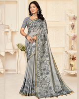 Vishal Prints French Grey Digital Printed Poly Cotton Saree With Tassel