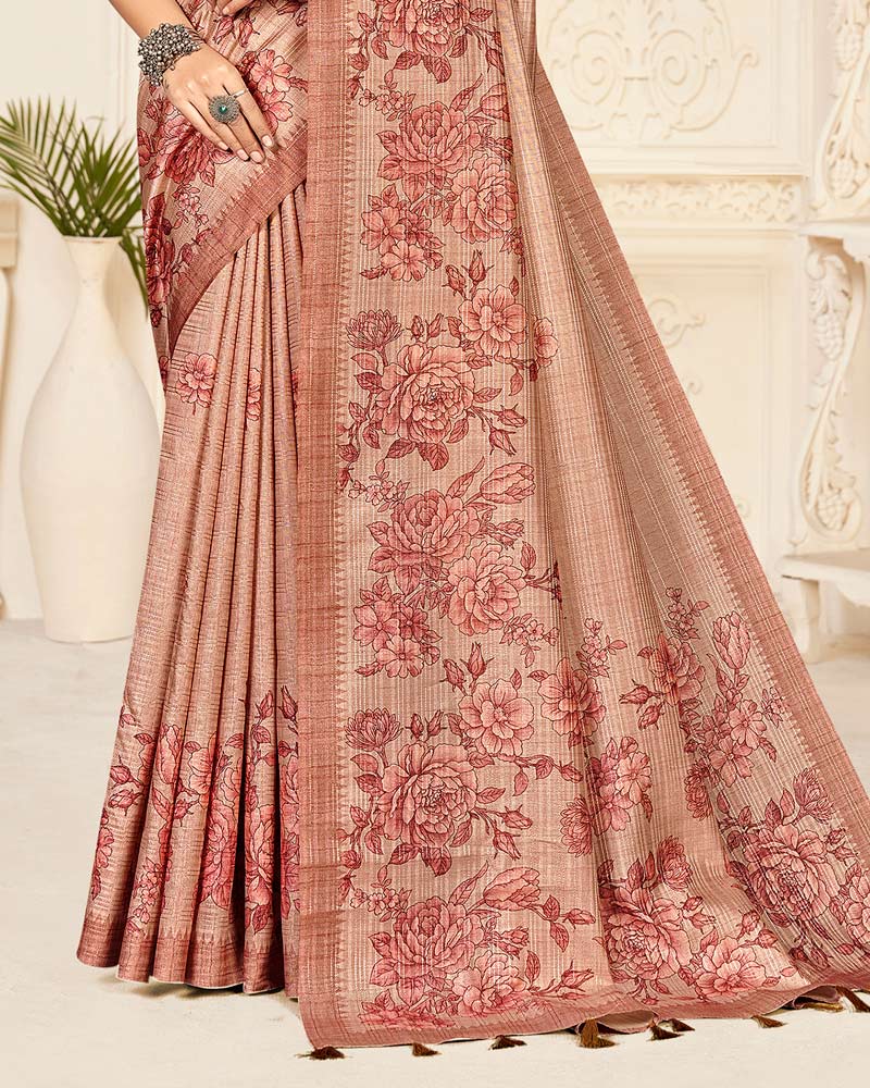 Vishal Prints Pinkish Tan Digital Printed Poly Cotton Saree With Tassel