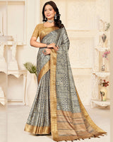 Vishal Prints Dusty Grey Digital Printed Poly Cotton Saree With Tassel