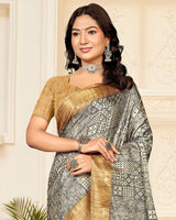 Vishal Prints Dusty Grey Digital Printed Poly Cotton Saree With Tassel