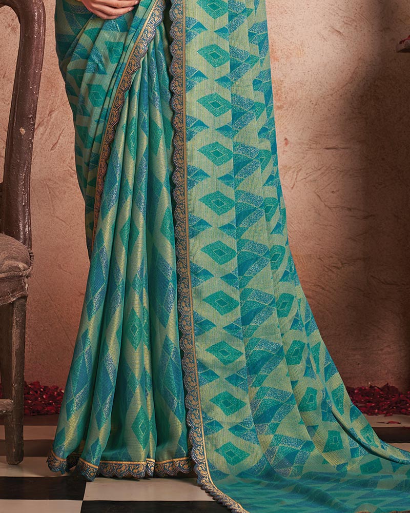Vishal Prints Fountain Blue Printed Fancy Brasso Saree With Cut Work Border