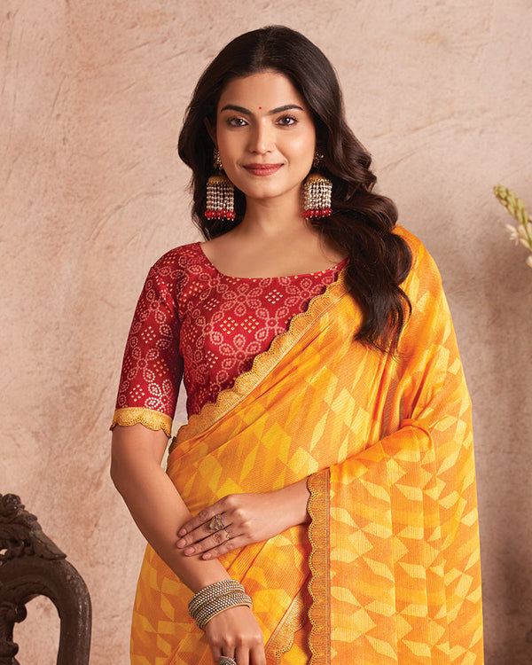 Vishal Prints Sunshine Orange Printed Fancy Brasso Saree With Cut Work Border