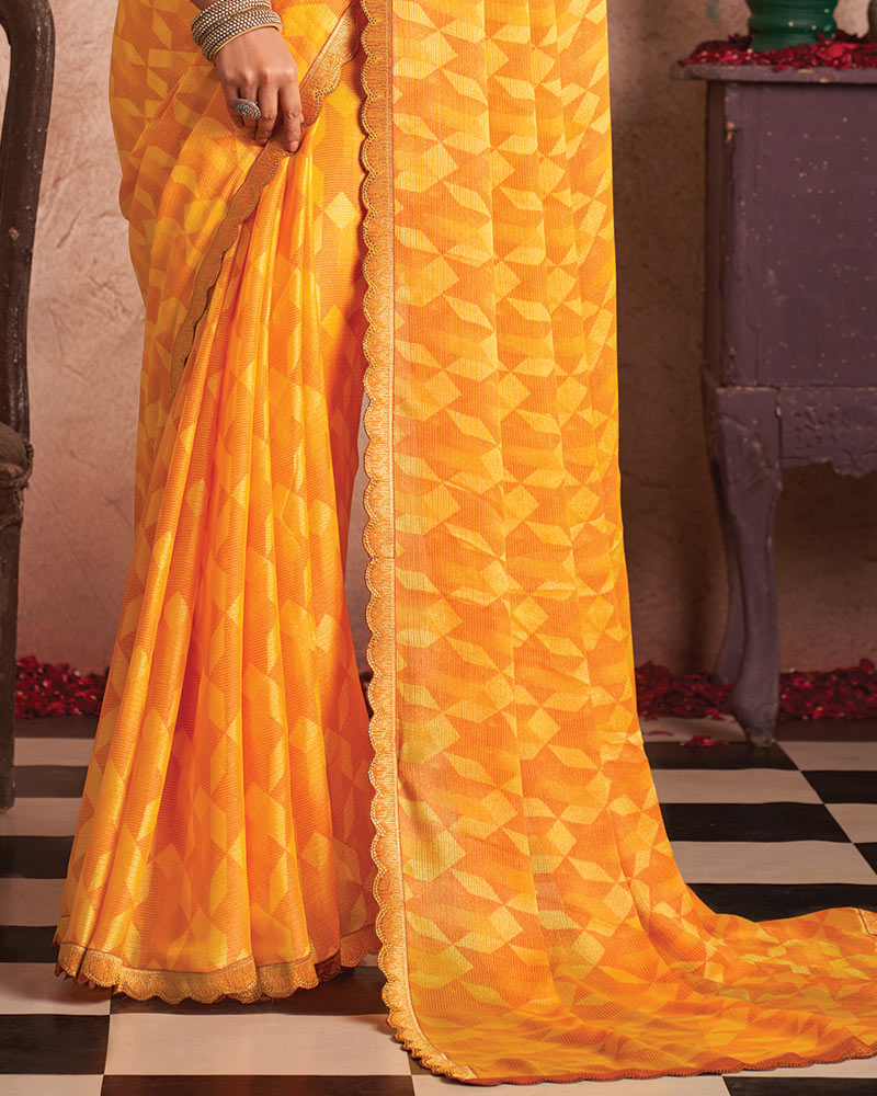Vishal Prints Sunshine Orange Printed Fancy Brasso Saree With Cut Work Border