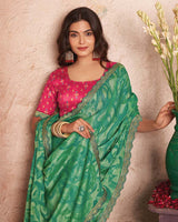 Vishal Prints Jade Green Printed Fancy Brasso Saree With Cut Work Border