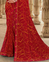 Vishal Prints Dark Red Printed Georgette Saree With Fancy Border