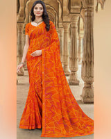 Vishal Prints Dark Orange Printed Georgette Saree With Fancy Border