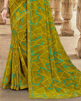 Vishal Prints Dark Mustard Printed Georgette Saree With Fancy Border