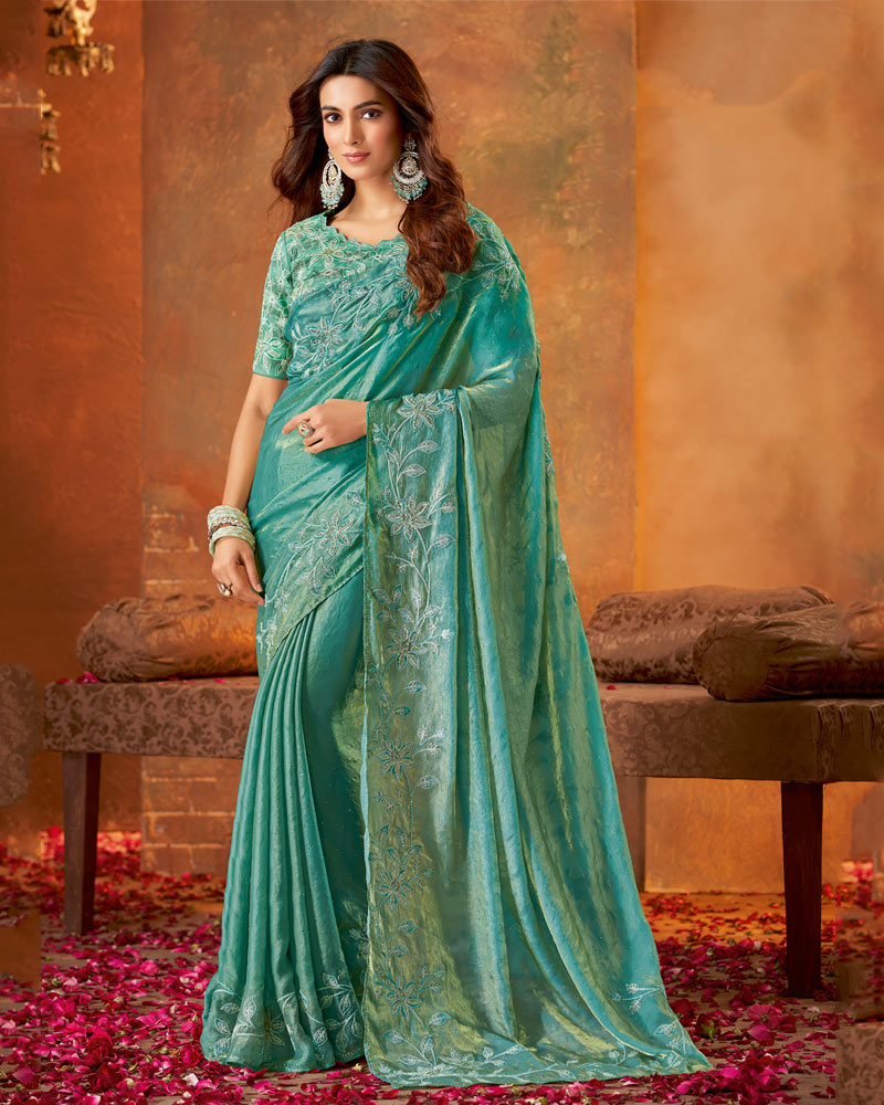 Vishal Prints Wedding Tropical Mehndi Theme Fancy Satin Saree