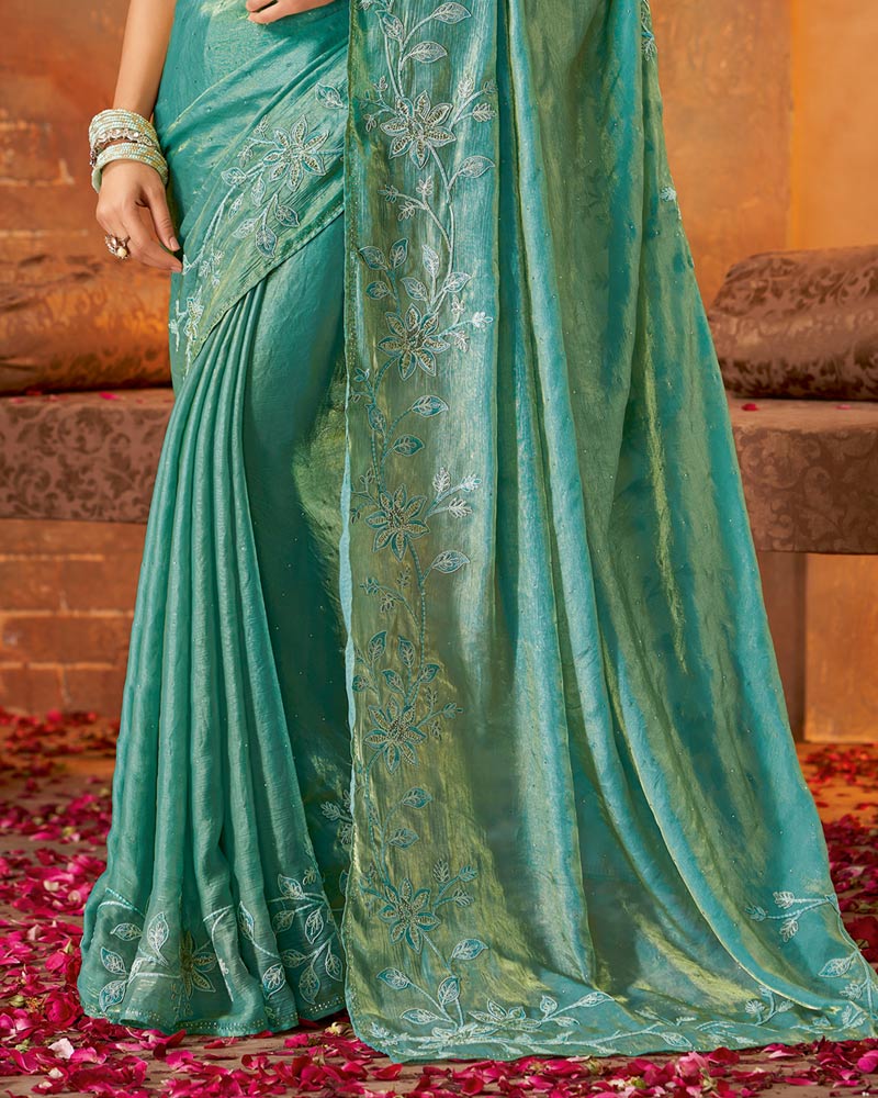 Vishal Prints Wedding Tropical Mehndi Theme Fancy Satin Saree