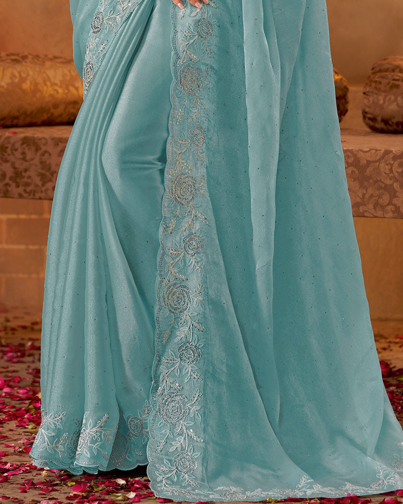 Vishal Prints Wedding Carnival Greyish Blue Saree