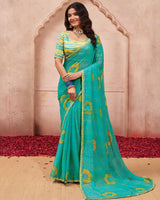 Vishal Prints Pacific Blue Printed Chiffon Saree With Fancy Border