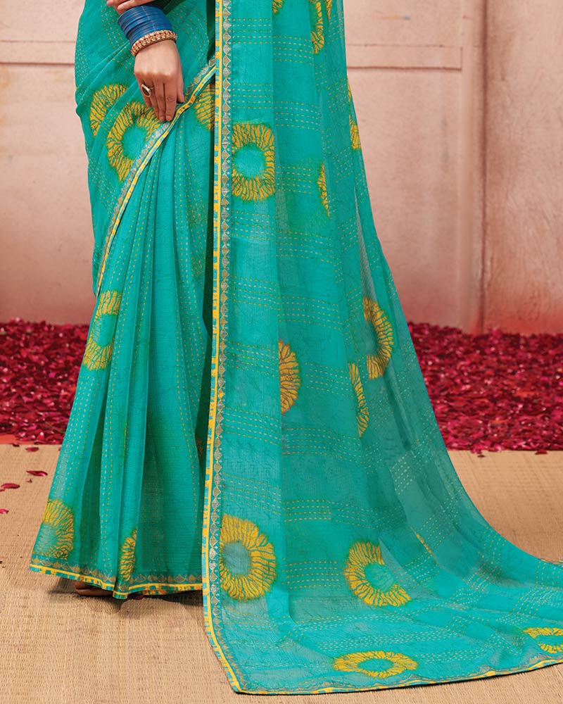 Vishal Prints Pacific Blue Printed Chiffon Saree With Fancy Border