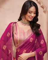 Vishal Prints Dark Fuchsia Printed Chiffon Saree With Fancy Border