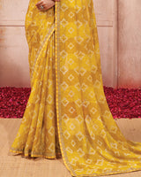 Vishal Prints Dark Yellow Printed Chiffon Saree With Fancy Border