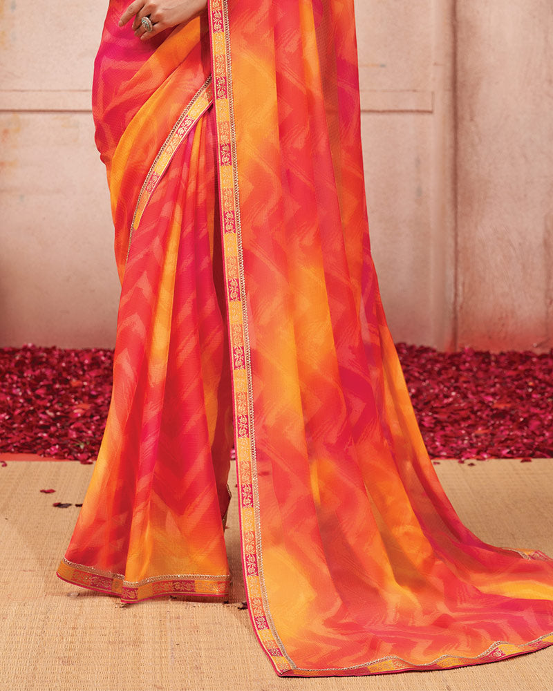 Vishal Prints Multi Colour Printed Chiffon Saree With Fancy Border