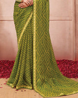 Vishal Prints Mehandi Green Printed Chiffon Saree With Fancy Border