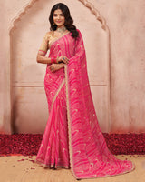 Vishal Prints Amaranth Pink Printed Chiffon Saree With Cut Work Embroidery