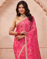 Vishal Prints Amaranth Pink Printed Chiffon Saree With Cut Work Embroidery