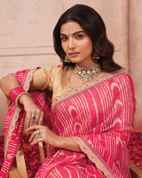 Vishal Prints Amaranth Pink Printed Chiffon Saree With Cut Work Embroidery