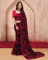 Vishal Prints Radical Red Printed Chiffon Saree With Fancy Border
