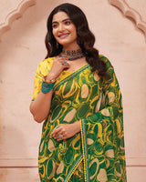 Vishal Prints Pine Green Printed Chiffon Saree With Fancy Border