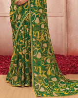 Vishal Prints Pine Green Printed Chiffon Saree With Fancy Border