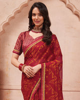 Vishal Prints Brick Red Printed Chiffon Saree With Fancy Border